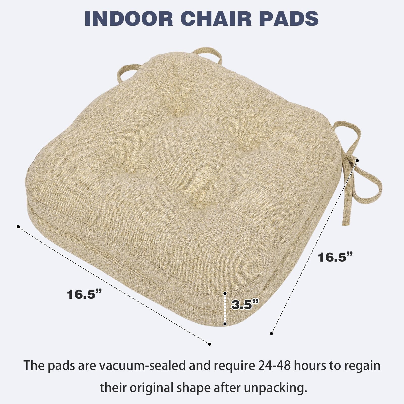Baibu Kitchen Chair Cushions Memory Foam 3.5" Thick Dual-layer Seat Cushions Dining Chair Pads Set of 2, Beige