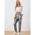 thumbnail image 2 of INSPIRE CHIC Women's Party Sparkle Shiny High Waist Metallic Holographic Pants XS Silver Grey, 2 of 6