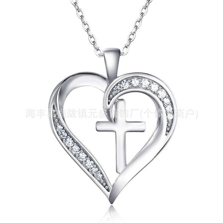 Leander Stylish 925 Sterling Silver Heart-Shaped Cross Necklace for Women