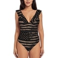 thumbnail image 2 of Fotbe American Flag with Desert Camouflage Women's Tummy Control Swimsuits Slimming One Piece Bathing Suit Ruffle Wrap V Neck Swimwear-, 2 of 8