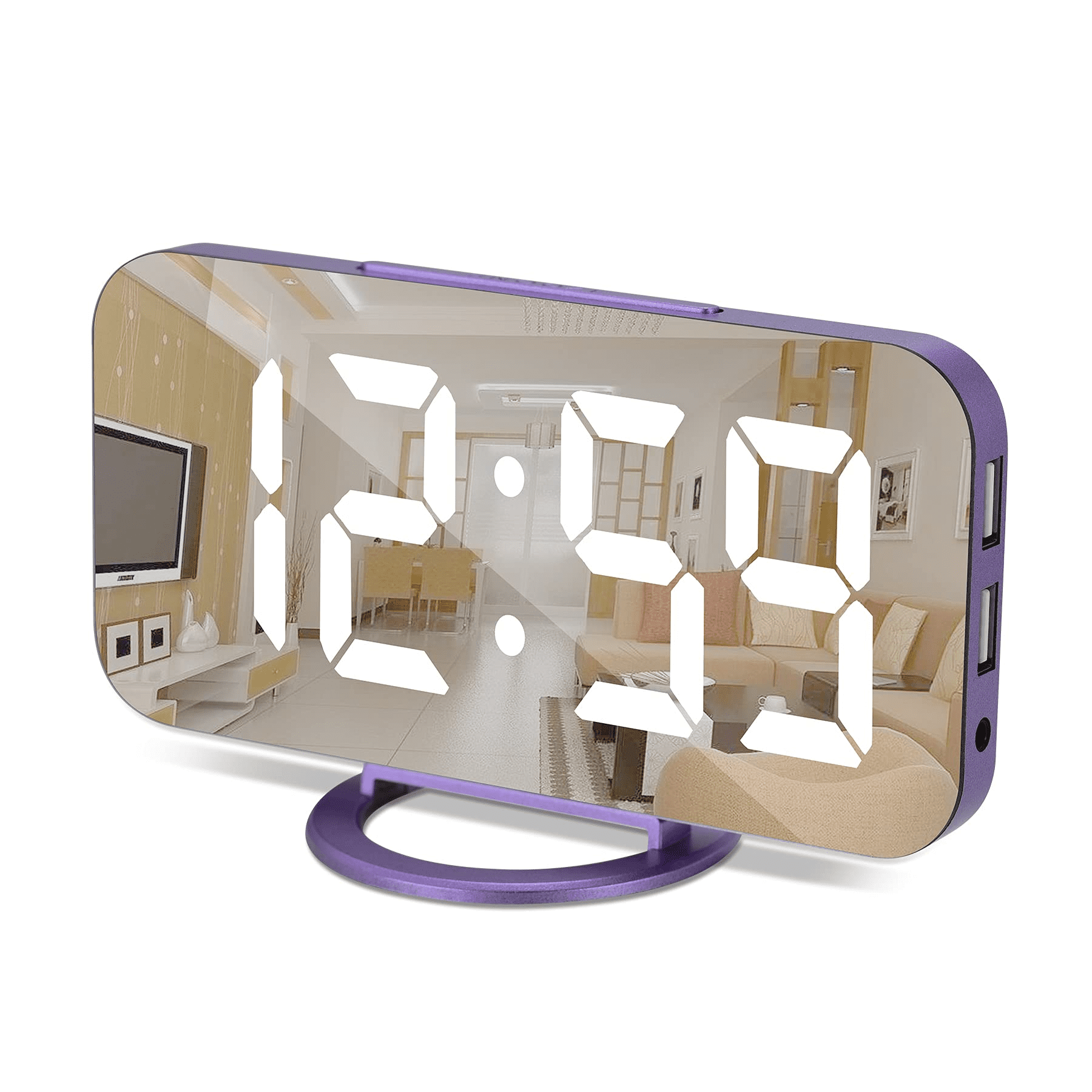 Digital Alarm Clock，6.6" Large Mirrored LED Clock Modern Mirror Desk