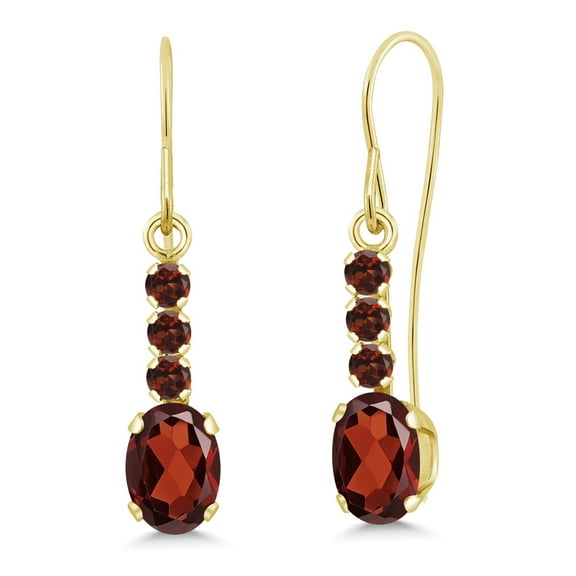 Gem Stone King 10K Yellow Gold Red Garnet Drop Dangle Earrings for Women (1.34 Cttw, Gemstone January Birthstone, Oval 6X4MM)
