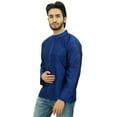 thumbnail image 5 of Atasi Ethnic Navy Blue Men's Short Kurta Mandarin Collar Dupion Shirt-Small, 5 of 9