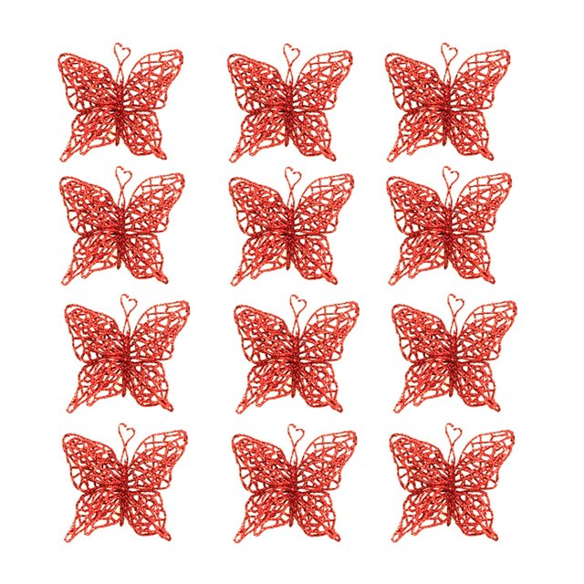 12Pcs/Set Widget Decor Hollow Out Simulation PVC Creative Merry Christmas Butterfly Ornament for Home