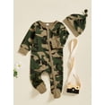thumbnail image 5 of Cjfdfy Newborn Baby Boy Footies Rompers Green Camouflage Long Sleeve Zip Up Footed Bodysuits With Hat Baby Announcement Outfit Infant Cute Coming Home Outfit 0-6M, 5 of 9