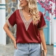 thumbnail image 6 of gakvbuo Womens Tops!Fashion Women's Summer V-Neck Lace Patchwork Short Sleeve Sexy Top Blouse, 6 of 8