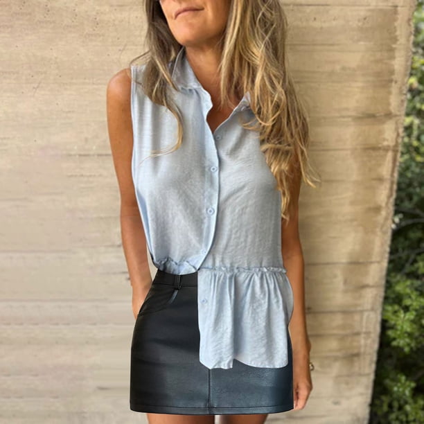 mfyjkho Camisetas Sin Mangas De Talla Grande, Camisa Informal De Color Liso Con Solapa Y Botones Sueltos Para Mujer, Cárdigan, Ropa Para Mujer Tops Casuales Para Mujer Xxxl