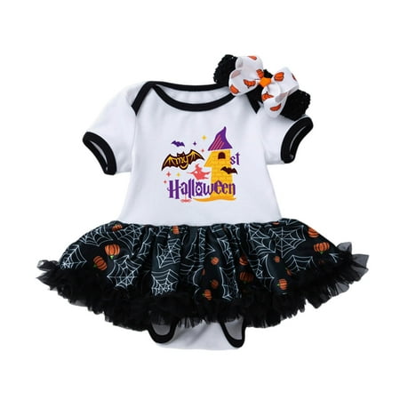 

Baby Girls Print Spring Autumn Pumpkin Short Sleeve Tulle Romper Bodysuit Headbands Clothes Baby Boy S Clothing Infant Boy Clothes Baby Girl Going Home Outfit Newborn
