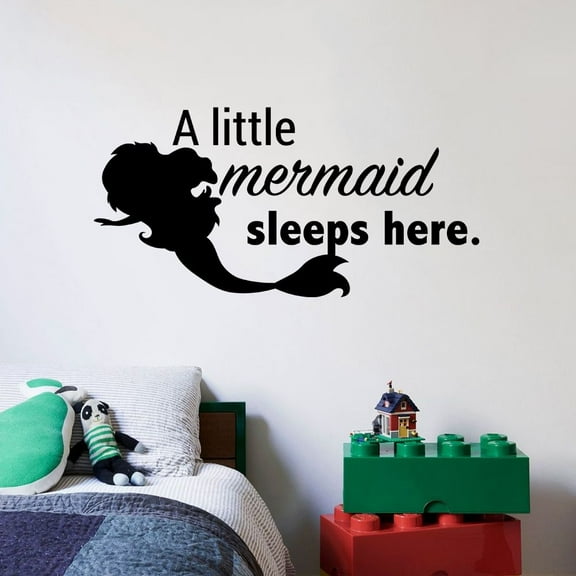 Little Mermaid Sleeps Here Baby Children Family Quote Quotes Wall Sticker Art Decal for Girls Boys Room Bedroom Nursery Kindergarten Fun Home Decor Stickers Wall Art Vinyl Decoration Size (18x20 inch)