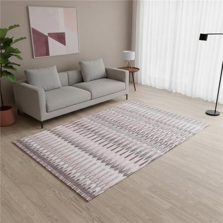 HomeRoots 668279 5 x 8 ft. Pink, Ivory & Gray Southwestern Transitional Washable Machine Made Rectangle Area Rug with UV Protection