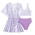 thumbnail image 1 of REDARER Girls' 3-Piece Floral Print Swimsuit Set – Cover-Up Top with Beach Shorts & Skirt, Kids Swimming & Surfing Swimwear,Size 8-9 Years, 1 of 4