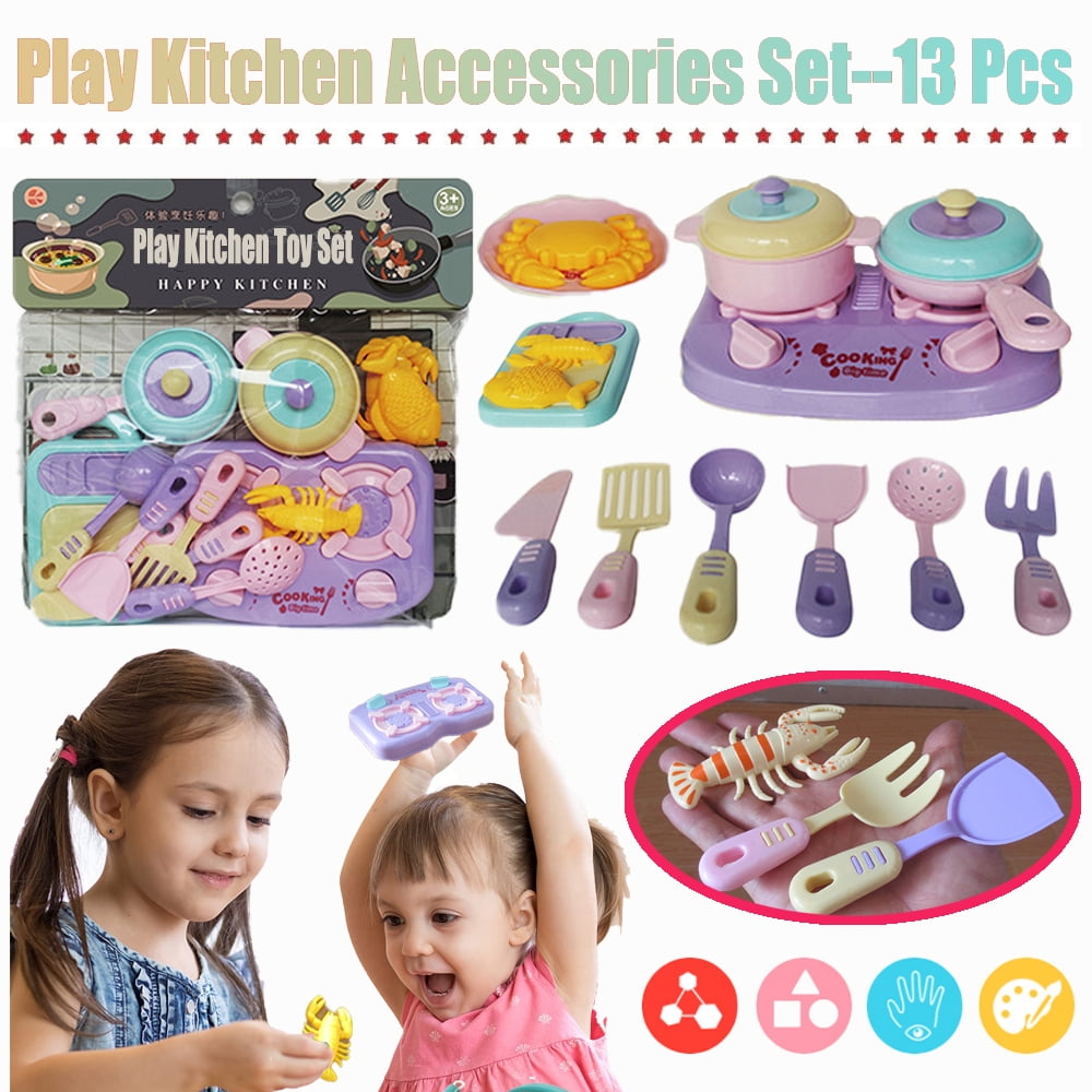 SAYLITA 13 Pcs Kitchen Pretend Play Accessories Toys,Cooking Set with