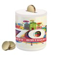 thumbnail image 1 of 70th Birthday Piggy Bank, Modern and Geometrical Design on Colorful Backdrop with Castle Shapes Party, Ceramic Coin Bank Money Box for Cash Saving, 3.6" X 3.2", Multicolor, by Ambesonne, 1 of 4