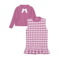 thumbnail image 3 of Venjoe Baby Girls Sleeveless Plaid Dress and Cardigan Sets 2PCS Toddler Sundress with Long Sleeve Pink 90, 3 of 5