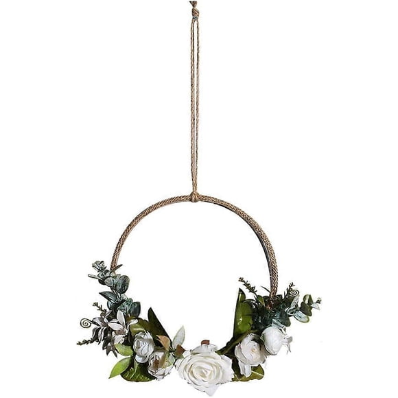 45cm Door Wreaths Outdoor Hanging Rose Wreath Front Door Pastoral Flower Reef Summer Door Sign Hanging Artificial Floral Garland for Home Wedding Out