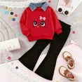 thumbnail image 2 of TAmten Toddler Girl Set 5t 2-7 T Kids Toddler Girl Clothes Letter Print Sweatshirt/Hoodie Flared Pants 2Pc Outfits Set(Red,2-3 Years), 2 of 4