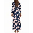 thumbnail image 4 of WTOBBY Women's Fashion Floral Print 3/4 Sleeve Loose Casual Dress, Comfortable Flowy Midi Sundress with Feminine Silhouette for Daily Wear,Navy XL, 4 of 4