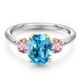 thumbnail image 3 of Gem Stone King 925 Silver and 10K Yellow Gold Swiss Blue Topaz and Pink Lab Grown Diamond Engagement Ring for Women | 2.75 Cttw | Oval 9X7MM | Gemstone November Birthstone | Size 6, 3 of 6