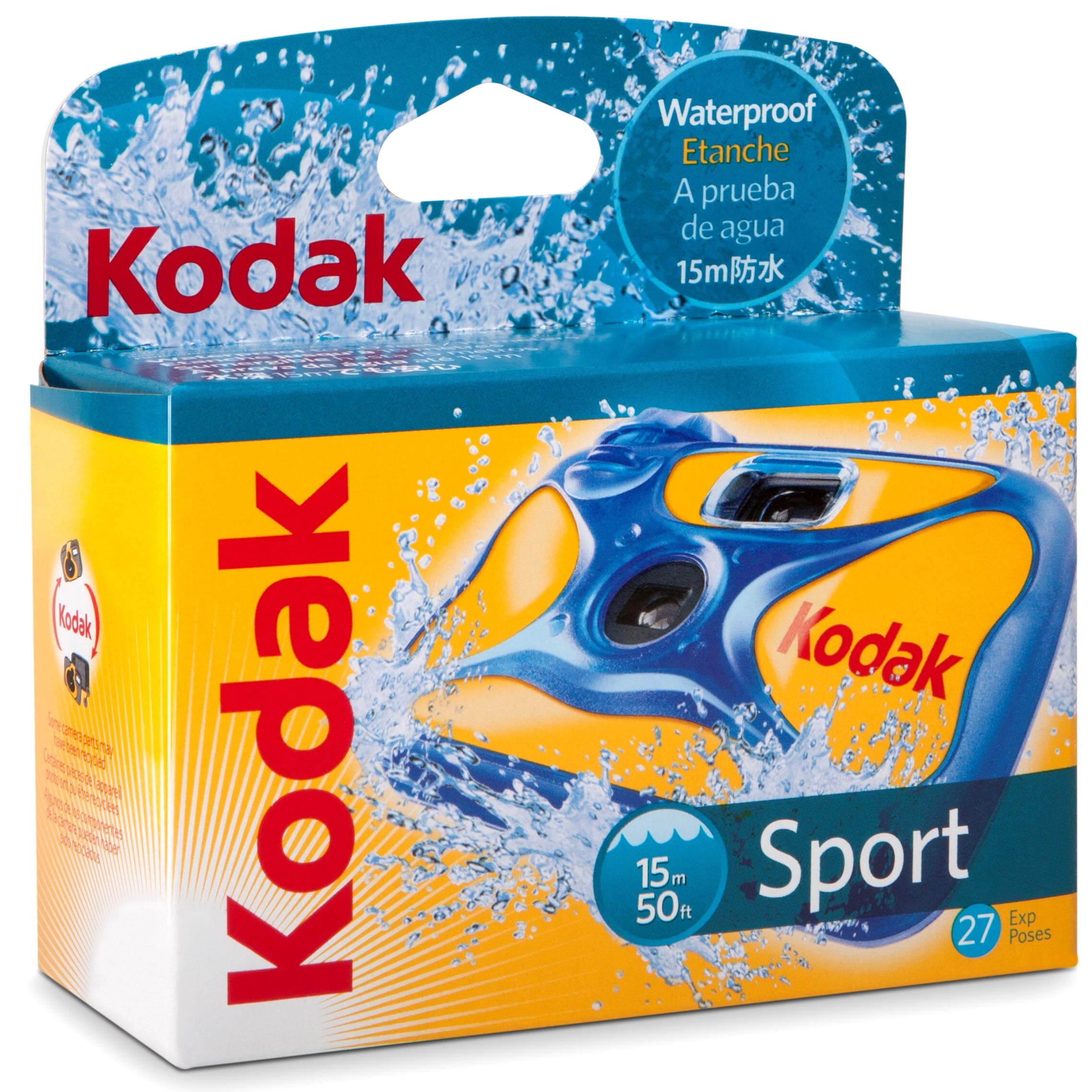 bezig Meestal Onaangeroerd Kodak 8004707-k Sport Waterproof [50/15 M] 35mm One-Time-Use Disposable  Camera [ISO-800] - Walmart.com