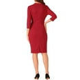 thumbnail image 3 of INSPIRE CHIC Women's Dress 3/4 Sleeve V Neck Ruched Work Sheath Pencil Dresses XL Dark Red, 3 of 6