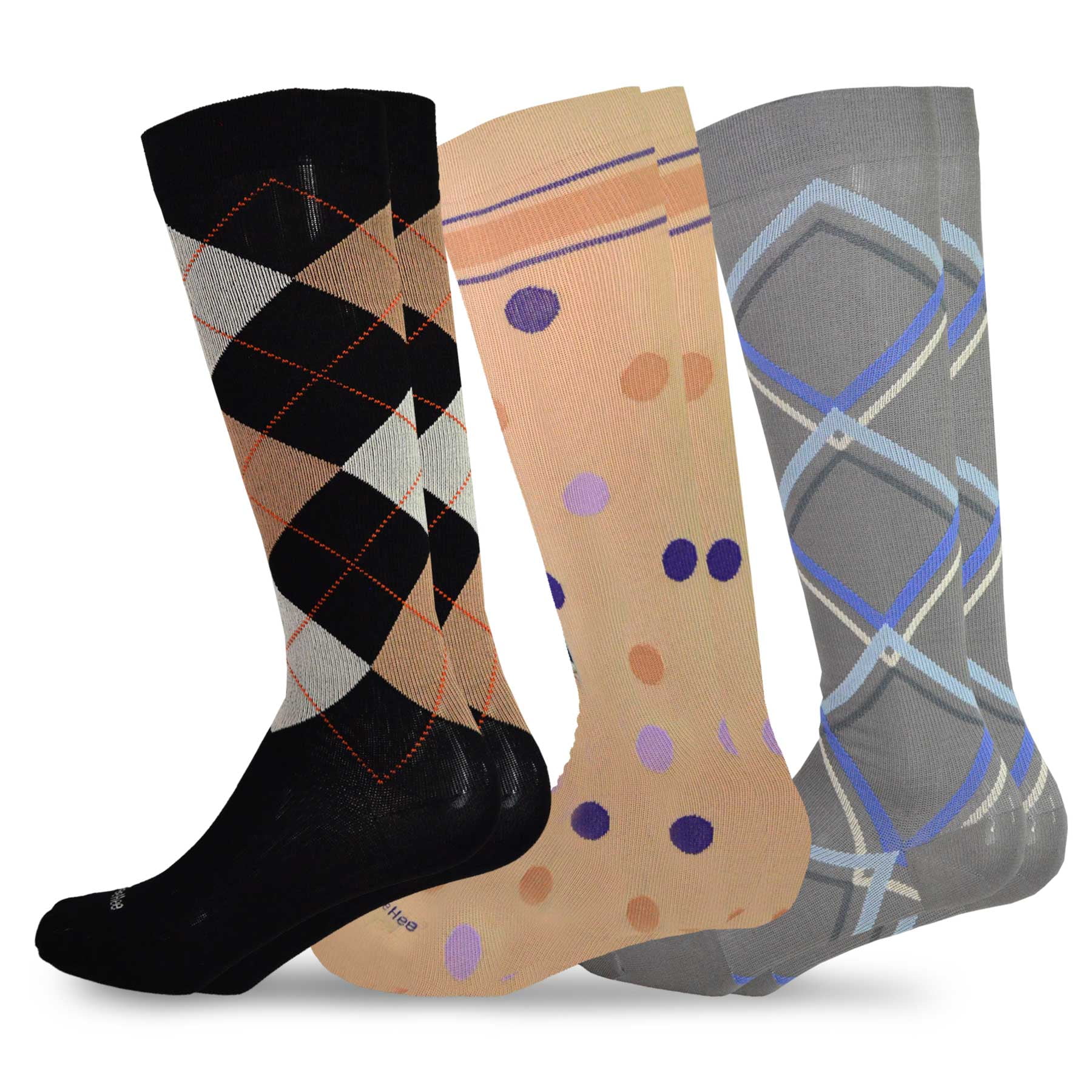 TeeHee Microfiber Argyle Pattern Compression Socks for Men and Women Knee High Socks with Rib 3-Pack (Medium (9-11), Pattern)