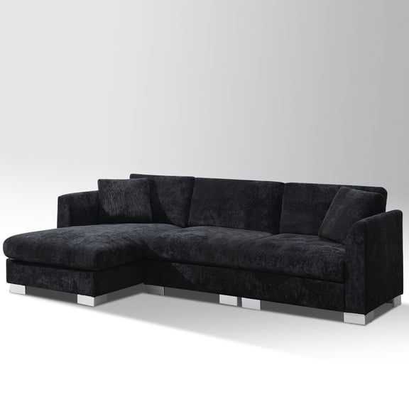 METIS WONG Office Sofa 96″ L-Shaped Modular Sectional in Black Chenille with 2 Cushions. 4-Seat Cloud Couch & Office Recliner for Reception/Commercial.