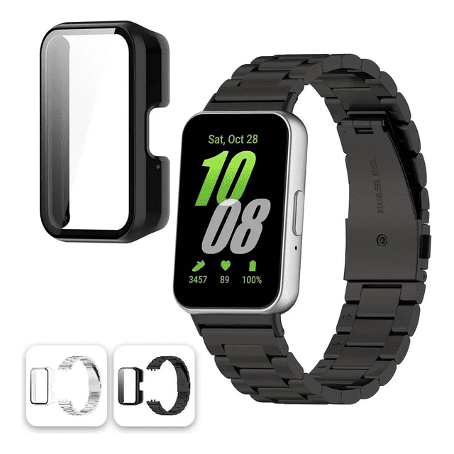 Correa Inoxidable Para Samsung Galaxy Fit 3 +case Con Micas Xtellar negro