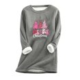 thumbnail image 1 of Zanvins Hauts pour Femmes Tendance, Mode Féminine Impression de Noël Manches Régulières Hiver Ample Vacances Décontracté Col Rond Chemise Hauts/gris,(TTG), 1 of 2