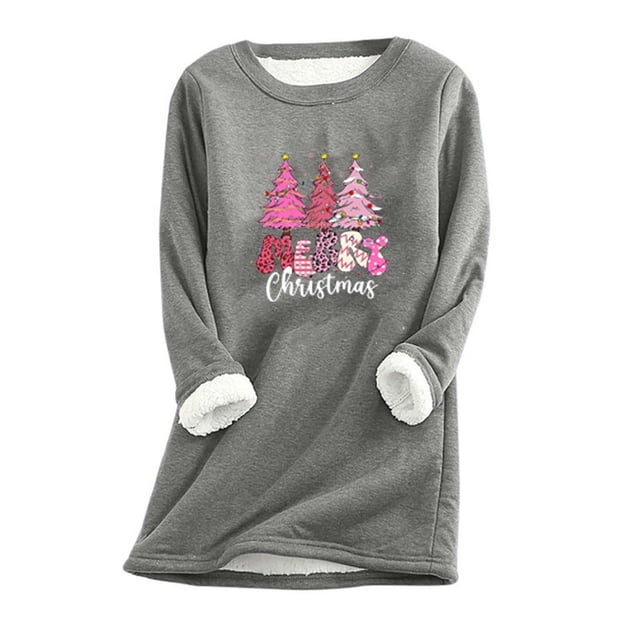 Zanvins Hauts pour Femmes Tendance, Mode Féminine Impression de Noël Manches Régulières Hiver Ample Vacances Décontracté Col Rond Chemise Hauts/gris,(TTG)