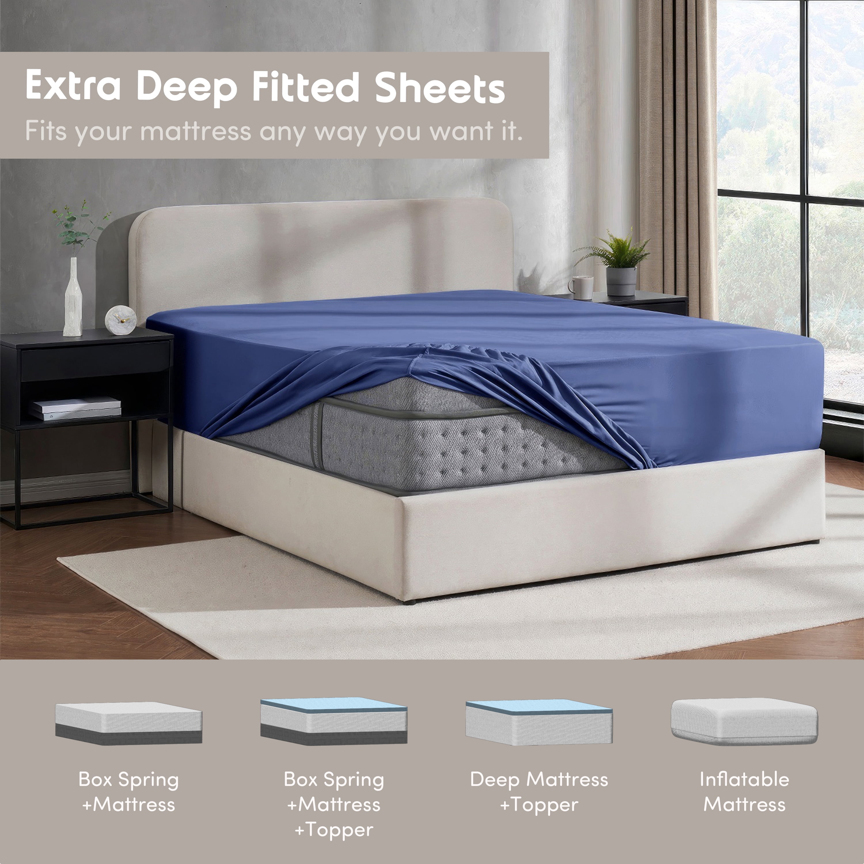Lammaloe 4 Pack Extra Deep Pocket Twin Fitted Sheet Only, Fits 18" to 24" Mattress, Soft Microfiber Fitted Bed Sheet, Royal Blue