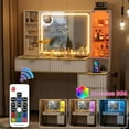 thumbnail image 6 of PAKASEPT Fluted Vanity Desk with Mirror and Lights, 47" Big Modern Vanity Desk with Glass Tabletop, Vanity Table with Charging Station, 4 Drawers, Shelves, RGB Glass Cabinet, for Bedroom, White, 6 of 7
