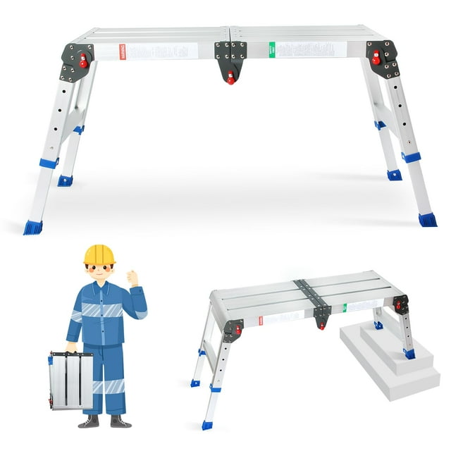 Escalera de aluminio ajustable para plataforma de trabajo LEADALLWAY, 43 pulgadas de largo