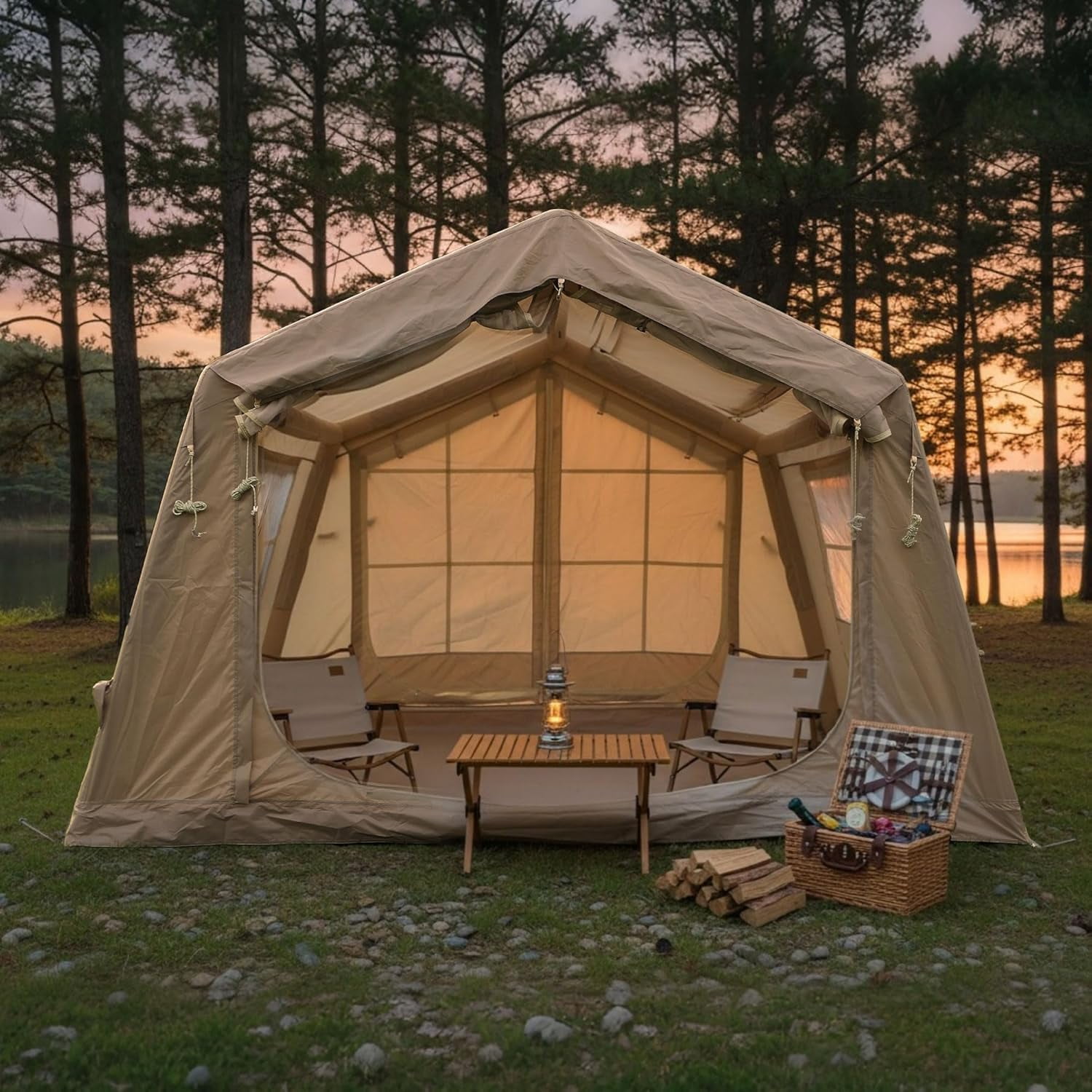 Esheno 8㎡ Inflatable Camping Tent with Hand Pump 4-Season Waterproof Oxford 4-8 Person Glamping 125.95x98.43x82.68"