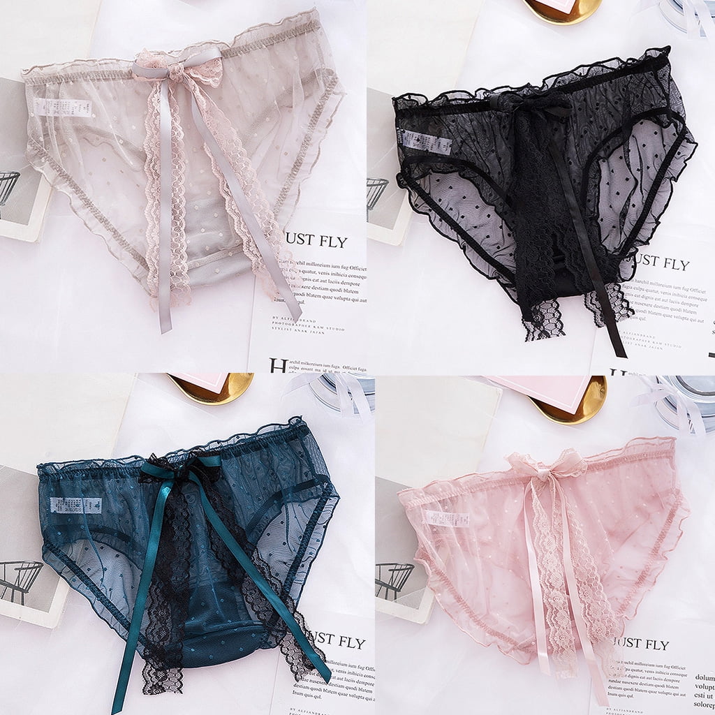 Sexy Japanese Lace Girls Panties Faux Stain Bow Briefs Low Waist