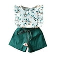 thumbnail image 1 of Hiiyo Toddler Girls Clothes Set Floral Ruffle Sleeveless Shirt Shorts Summer Outfits, 1 of 2