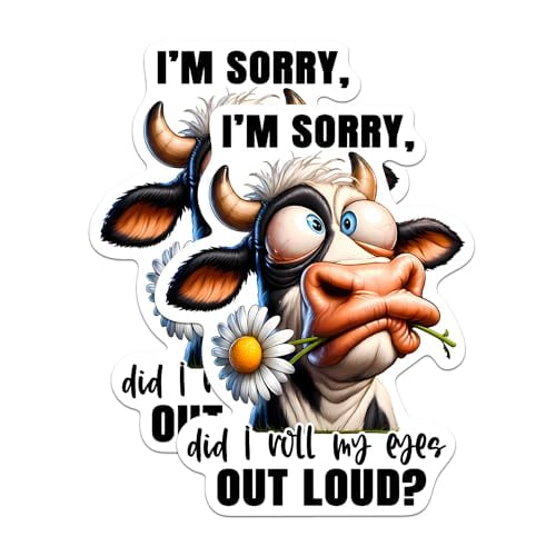 (2 Pack) I'm Sorry Did I Roll My Eyes Out Loud Stickers - Funny Cow Animal Sarcastic - 5 Inches On Longest Side - Premium Vinyl - for Cars, Trucks, Skateboards, Laptops - Made in USA - BMCS1029