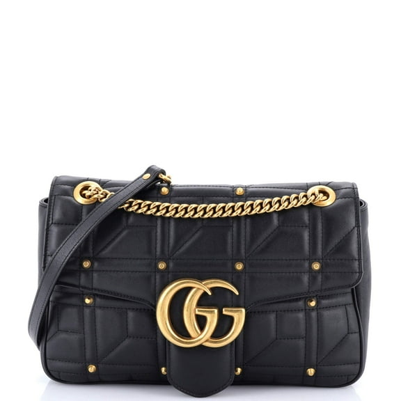 Pre-Owned GG Marmont Flap Bag Studded Matelasse Leather Medium By Rebag
