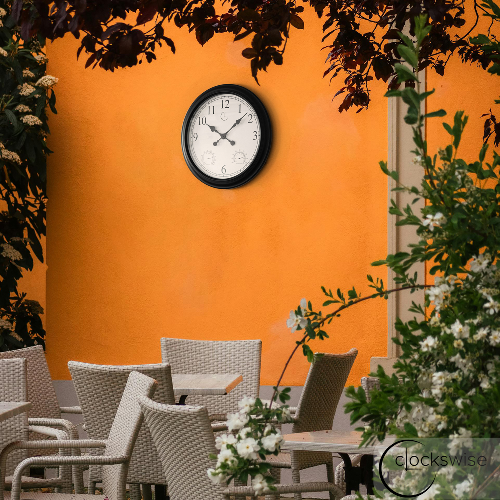 outdoor garden clock and thermometer