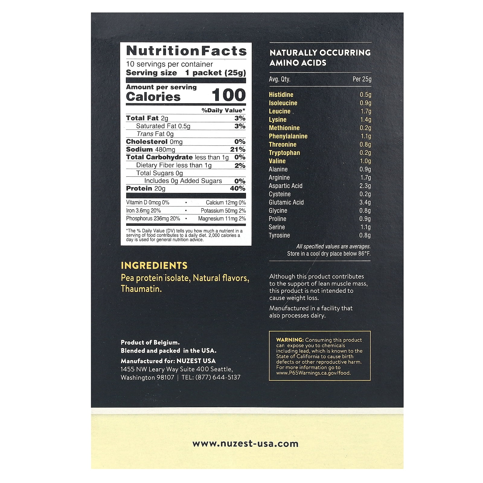 Nuzest Clean Lean Protein, Smooth Vanilla, 10 Packets, 0.9 oz (25 g) Each