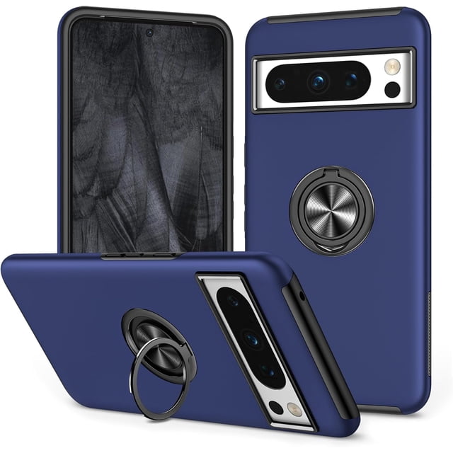 KOMI pour Google Pixel 8 Pro Étui avec Anneau Métallique à 360 Degrés PC Rigide Silicone Antichoc Étui PC Rigide pour Google Pixel 8 Pro Bleu
