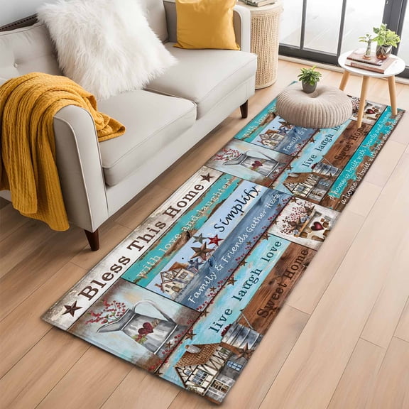 Rustic Star Farm Kitchen Runner Rug 2x6 Washable Runners for Hallway Non Slip American Country Berry Wood Grain Large Area Rug Indoor Floor Carpet for Bathroom Laundry Entryway Bedroom Living Room