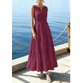 thumbnail image 4 of PRETTYGARDEN Summer Dresses for Women Sundresses Sleeveless V Neck Eyelet A Line Flowy Beach Vacation Spring Maxi Dress, 4 of 9