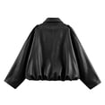 thumbnail image 2 of Textilo Women's Faux Suede Bomber Jacket Long Sleeves Full Zip Up Jacket with Pockets Lapel Collar Pilot Motorcycle Coat Spring Fall Trendy Casual Fashion Streetwear,Black L, 2 of 4