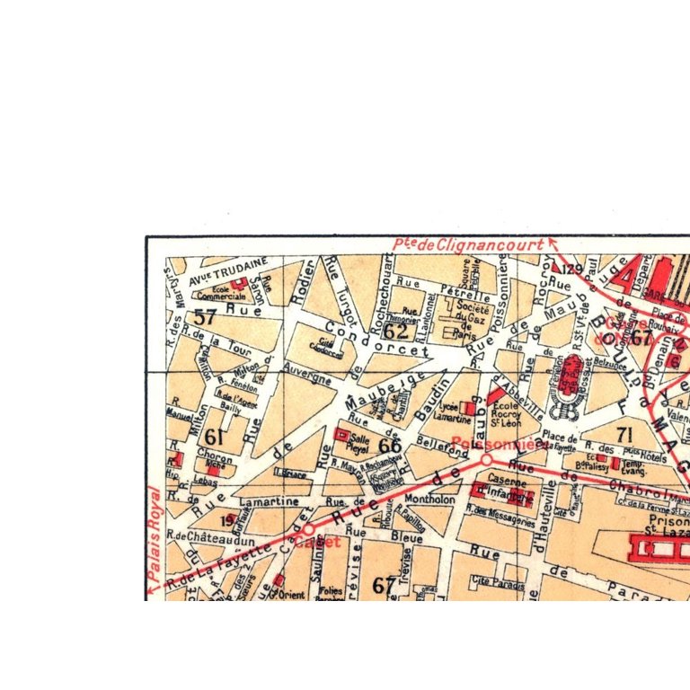 Historic Map - Paris France Northeastern - Blue Guides 1921
