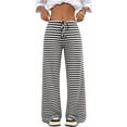 thumbnail image 4 of JUUNthy Womens Striped Lounge Pants, High Waist Wide Leg Stretchy Loose Fit Soft Casual Home Trousers Dark Brown XL, 4 of 9