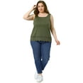 thumbnail image 3 of DARING DIVA Women's Plus Tank Tops Round Neck Swing Lace Panel Flowy Tops 3X Army Green, 3 of 6