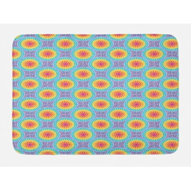 Geometric Bath Mat, Rainbow Colors of Repeating Concentric Circles in Dot Art Style Illustration, Plush Bathroom Decor Mat with Non Slip Backing, 29.5" X 17.5", Multicolor, by Ambesonne