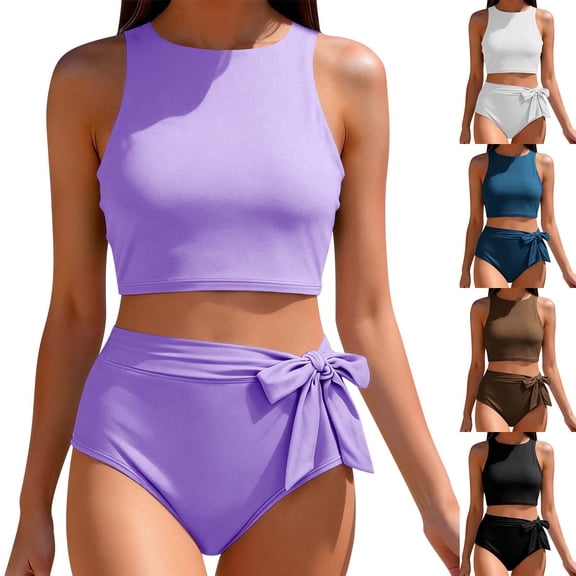 Naittoop Women High Waisted Bikini Set Racerback Swimsuit Two Piece Bathing Suit High Neck Swimwear