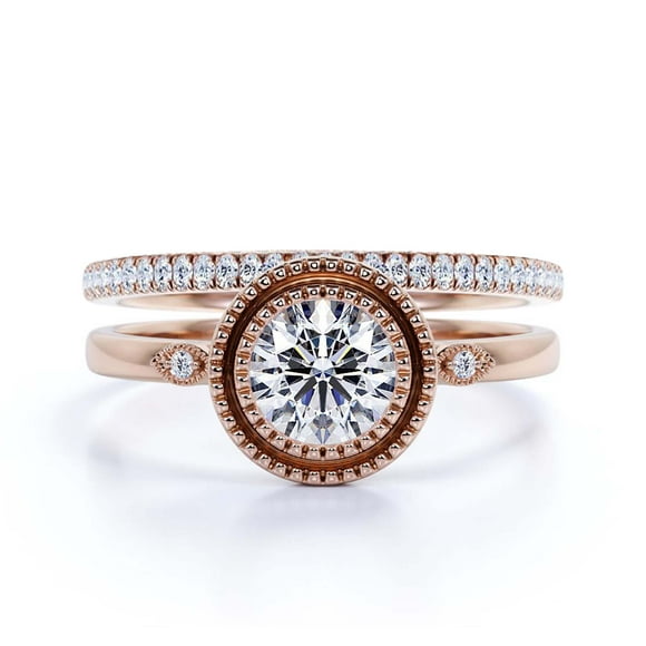 Bague de Fiançailles en Moissanite avec Diamant Rond de 1,60 Ct, Bague de Mariage Boho Moissanite, Bracelet Assorti en Argent Sterling 925 avec Plaqué Or Rose 18k, Cadeau pour Elle