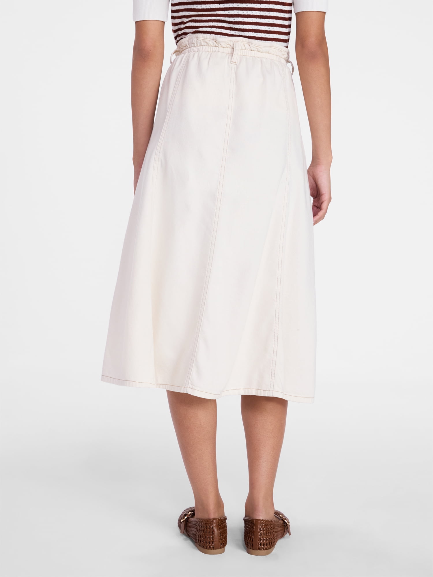 Time and Tru Women's Tie Waist Denim Midi Skirt, Sizes XS-XXXL